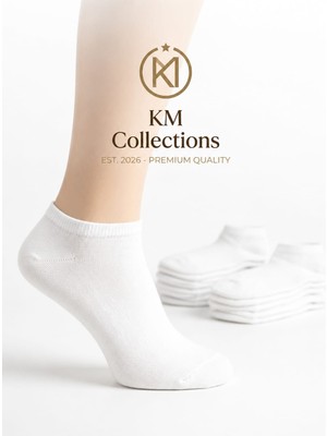 KM Collections 10'lu Paket Pamuklu Patik Çorap Beyaz Kadınlar İçin Kısa Esnek Kullanım