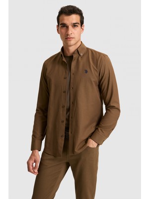 U.S. Polo Assn. Erkek Kahverengi Uzun Kollu Basic Gömlek 50324708-VR029