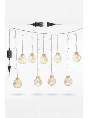 General 3 Metre 10 Toplu Perde LED Işık - Gün Işığı Şeffaf Dekoratif Aydınlatma - 8 Fonksiyonlu LED