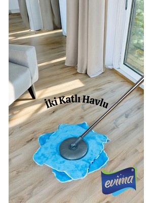 Evima Döner Mop Yedeği 2 Kat Mikrofiber Havlu Süper Emici Tüm Setlere Uyumlu Mop Ucu