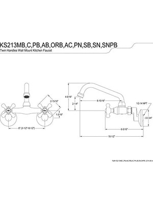 Elivora KS213SB Magellan 6 "ayarlanabilir Merkezi Duvara Monte Mutfak Bataryası, Fırçalanmış Pirinç