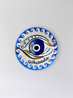 Mundy Gökçeada Temalı Polyester Kabartmalı Nazar Magnet  Çap: 7 cm – Dekoratif Hediyelik Buzdolabı Süsü  (KOD:1206)