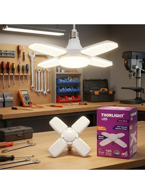 EkoAlışverişDünyam 1+4 Kollu - Yapraklı Pervane Modeli Papatya Beyaz LED Lamba Ampul 40W - E27 P-6040B (5510)
