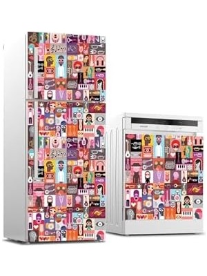 Elivora Buzdolabı ve Bulaşık Makinası Beyaz Eşya Kaplama Pop Art Music Collage