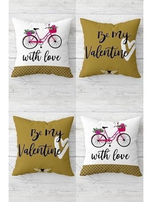 Elivora Pelangi Be My Valentine Sevgili Bisiklet Gizli Fermuarlı Kırlent Kılıfı Koltuk Yastık Kılıfı TAKIM(4ADET), Haki-Beyaz 43 x 43