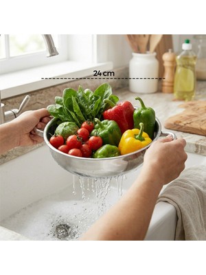 EkoAlışverişDünyam 24CM Basık Süzek Metal Süzgeç Kulplu (5510)