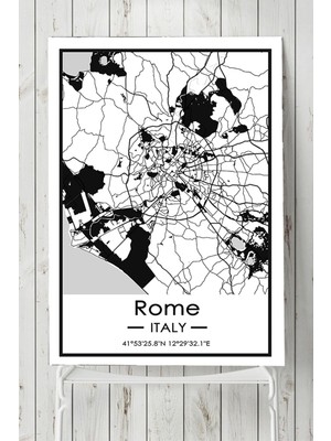 Elivora (PSTER18638) Italya Roma Harita Dekoratif Tasarım Kanvas Tablo 50 x 70