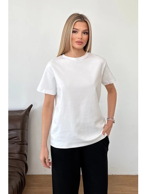 Giysa Kadın Bisiklet Yaka Basic T-Shirt Beyaz - 26Y MW0000086