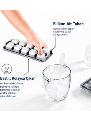 MAYAGLORY Kapaklı Plastik Buz Kalıbı Silikon Tabanlı 12LI Buzmatik Kolay Çıkarılır ve Doldurulabilir Sızdırmaz Saklama Kabı Buz Kovası Buzluk Dondurucu