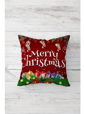 Elivora Pelangi Merry Christmas Çift Tarafı Baskılı Gizli Fermuarlı Yastık Kılıfı Kırlent Koltuk Yastık Kılıfı, Koyu Kırmızı-Yeşil 45 x 45