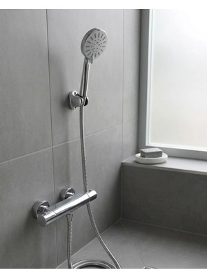 Eco Lounge Krem Duş Başlığı Seti 4 Kademeli El Duşu Spiral Hortumlu Banyo Seti