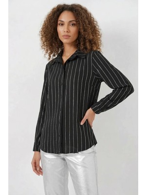 Style Line Kadın Çizgili Siyah Gömlek