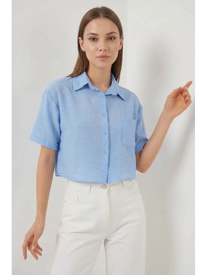 Style Line Kadın Kısa Kol Viskon Mavi Gömlek