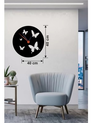 Esplendor Uçuşan Kelebekler Tasarım Ahşap Duvar Saati - 40X40 cm Dekoratif