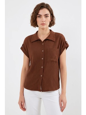 Style Line Kadın Dokulu Kahverengi Gömlek