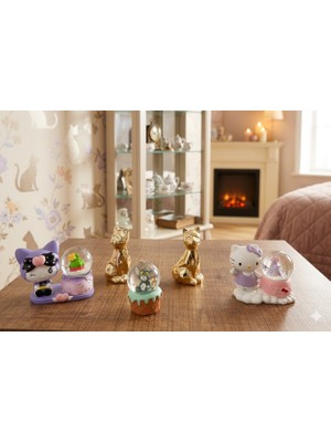 Ayder Online Satış Altın Sarısı Kedi Ve,kuromi,tom ve Hello Kitty Figürlü Kar Küreleri 5'li Set Tek Bir Pakette