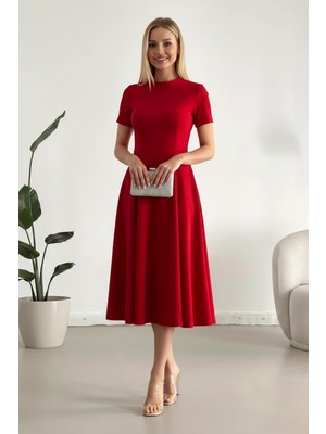 Ang Butik Kadın Kısa Kollu Midi Tasarım Elbise