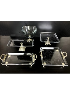 UltraMint Çok Amaçlı 5 Parça Gümüş Döküm Sunum Seti, Pasta, Kurabiye, Tatlı
