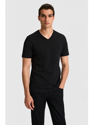 U.S. Polo Assn. Erkek Regular Fit V Yaka Siyah Basic Tişört 50326944-VR046