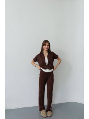 Efnaz Style Kadın Fermuarlı Taş ve Şerit Detaylı Ikili Takım