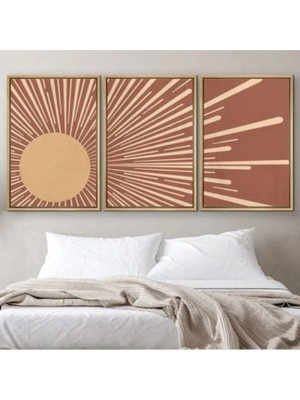 Nt Handmade Çerçeveli Uv Baskı 3'lü Soyut Güneş Desenli Tablo Seti – Modern & Şık Duvar Dekoru