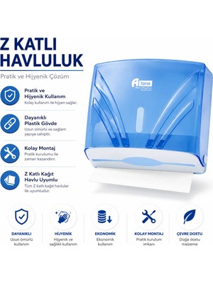 A Form 200'lü Mini 21 Cm Z Katlı Havlu Aparatı - Z Peçete Dispanser Şeffaf Mavi