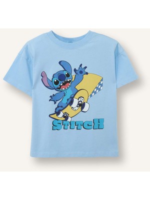 DeFacto %100 Pamuk Disney Lilo & Stitch Regular Fit Kısa Kollu Tişört Erkek Bebek G9909A526SM
