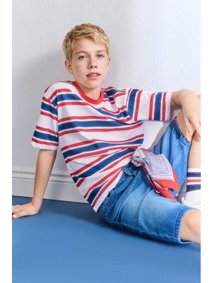 DeFacto %100 Pamuk New Regular Fit Bisiklet Yaka Çizgili Tişört Erkek Çocuk H4343A826HS