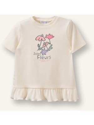 DeFacto Bisiklet Yaka Floral Fitilli Kaşkorse Kısa Kollu Tişört Kız Bebek H3000A526SM