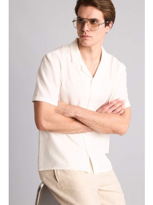 DeFacto Modern Fit Polo Yaka Keten Karışımlı Kısa Kollu Gömlek H7840AX26SM