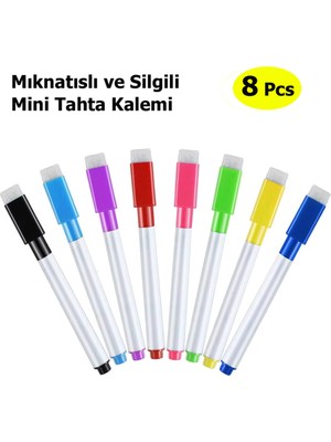 Premini Renkli Mıknatıslı Mini Tahta Kalemi, Yazı Sil, Keçeli Kalem