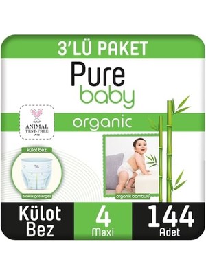 Canarino Pure Baby Organik Bambu Özlü Külot Bez 3'lü Paket 4 Numara Maxi 144 Adet