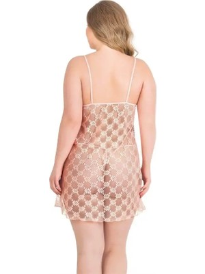 Ang Butik Büyük Beden Somon Kısa Tül Gecelik
