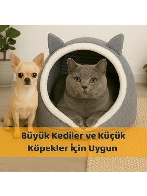 Canarino Beylini Kedi Köpek Evi Katlanabilir Evcil Hayvan Yatağı Peluş Yastık Hediyeli Dekoratif Kedi Köpek Yaşam Alanı (Gri, L)