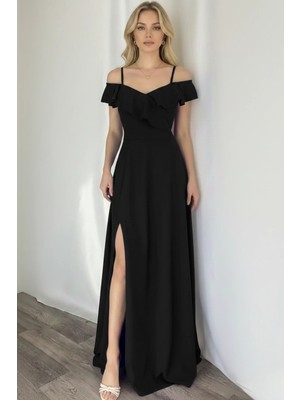 Ang Butik Kadın Modern Uzun Krep Abiye Elbise