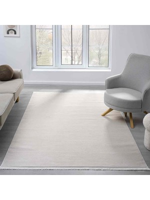 Pera Halı Düz Krem Bej Sade Dikey Çizgili Modern Yıkanabilir Halı - MK12001BJS