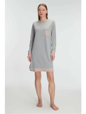 Ang Butik Kadın Pamuklu Uzun Kollu Yumuşak Dokulu Nefes Alabilen Gecelik