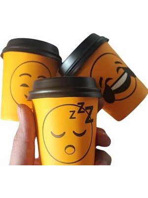 Canarino 7 OZ(200ML) Kapaklı Karton Bardak 100 Adet Bardak+ 100 Adet Kapak Karışık Smile Desen