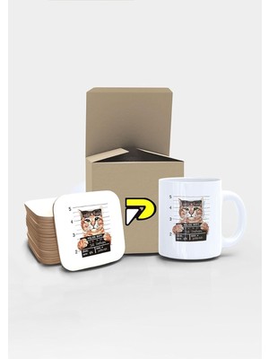 Canarino Suçlu Kedi Tasarımlı Baskılı Kupa Bardak Seti, Eğlenceli Özel Hediye Mug