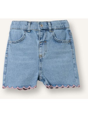 DeFacto Nakışlı Jean Açık Mavi Şort Kız Bebek H9573A526HS