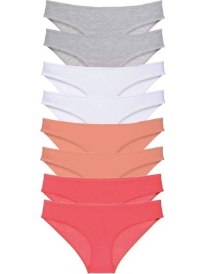 Marsilyan 8 Adet Süper Eko Set Likralı Kadın Slip Külot Gri Beyaz Pudra Fuşya