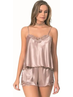 Ang Butik Vizon Saten Babydoll Şort Takımı