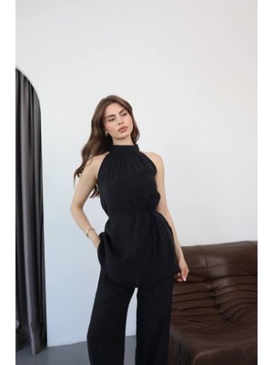 Balmior Kadın Halter Yaka Beli Kuşak Detaylı Ikili Takım