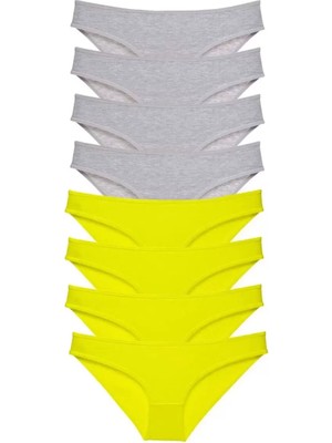 Marsilyan 8 Adet Süper Eko Set Likralı Kadın Slip Külot Sarı Gri