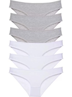 Marsilyan 6 Adet Süper Eko Set Likralı Kadın Slip Külot Gri Beyaz