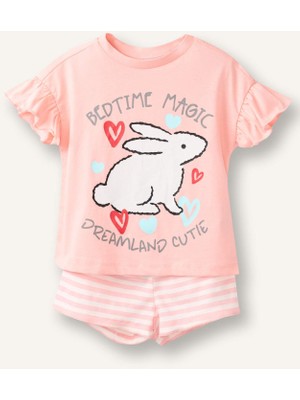 DeFacto %100 Pamuk 2'li Fırfırlı Kol Açık Pembe Pijama Takımı Kız Bebek H9308A526SM