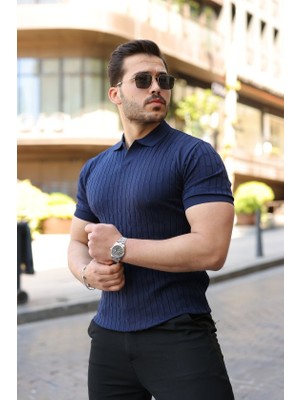 Alyn Wear Erkek Örgü Desen Yakalı Kısa Kollu Triko Tişört
