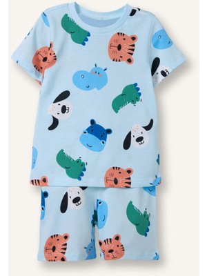 DeFacto Hayvan Baskılı 2'li Pijama Açık Mavi Takımı Erkek Bebek H7902A526HS