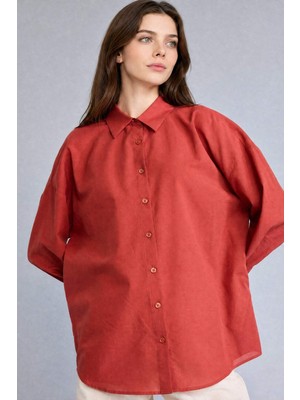 DeFacto Regular Fit Vual Uzun Kollu Koyu Turuncu Tunik H7860AX26SM