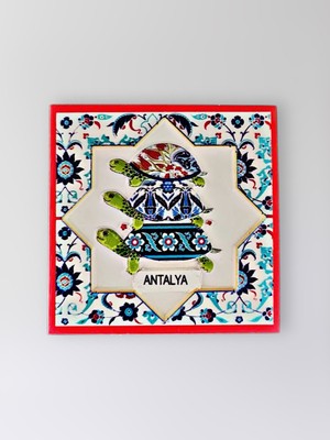 Mundy Antalya Temalı Polyester Kabartmalı Kaplumbağa Desen Magnet  7 x 7 cm – Dekoratif Hediyelik Buzdolabı Süsü  (KOD:1195)